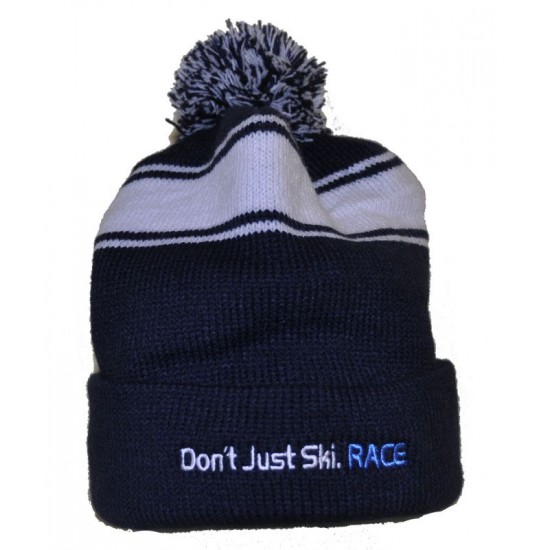 White Stripe Winter Pom Pom Beanie