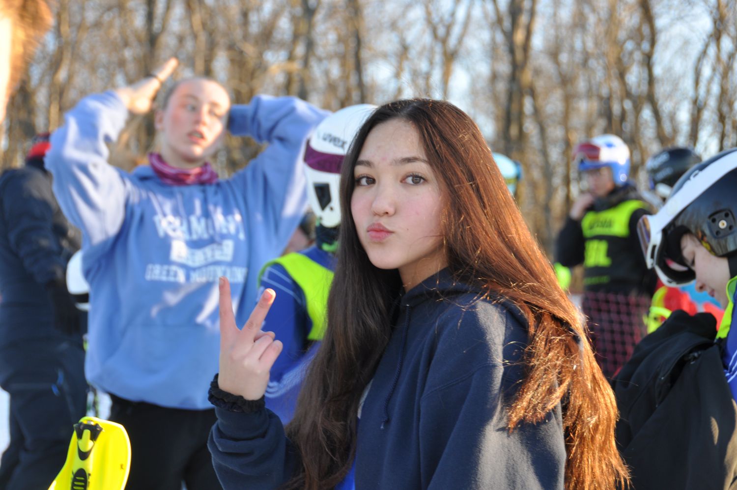  Rachel with the infamous hand gesture| JV Championships